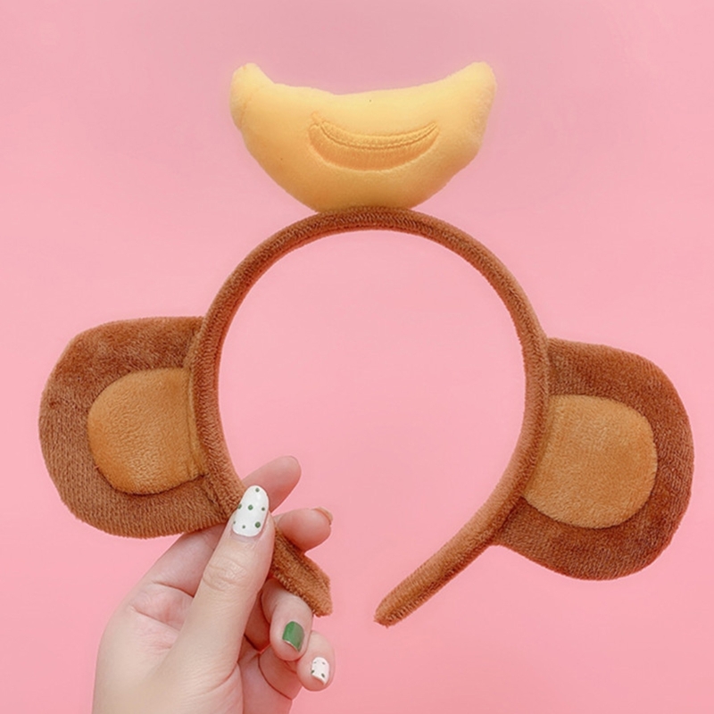 Desenhos animados de pelúcia bandana animal padrão macaco orelhas hairband banana cabelo hoop halloween natal adereços tema traje f3md