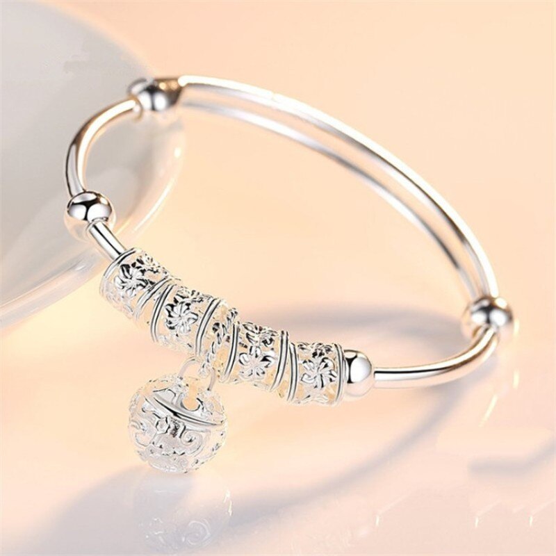 1 peça pulseira banhada a prata feminina estilo fashion contas translúcidas sinos estilo étnico contas joias ajustáveis