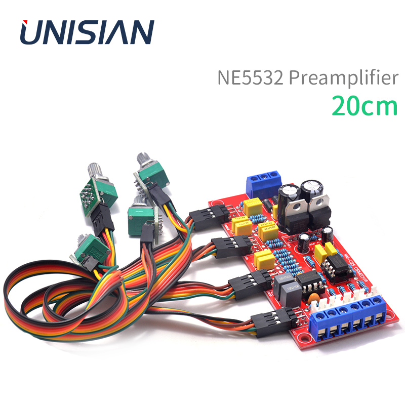 Preamplificador de Audio UNISIAN NE5532, tablero de Control de tono de sonido de graves y agudos con cable de extensión de 20cm para amplificador Diy