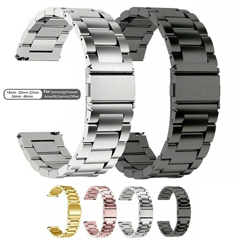 Correa de reloj de acero de 18mm, 20mm y 22mm, correa Fitbit/pulsera de Metal de acero inoxidable, repuesto de liberación rápida para Samsung Fossi