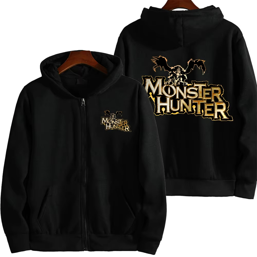 Новая мужская толстовка на молнии с капюшоном Monster Hunter Cartoon, весенне-осенняя, женская, в стиле аниме, для активного отдыха, спортивная, модная куртка, бесплатная доставка