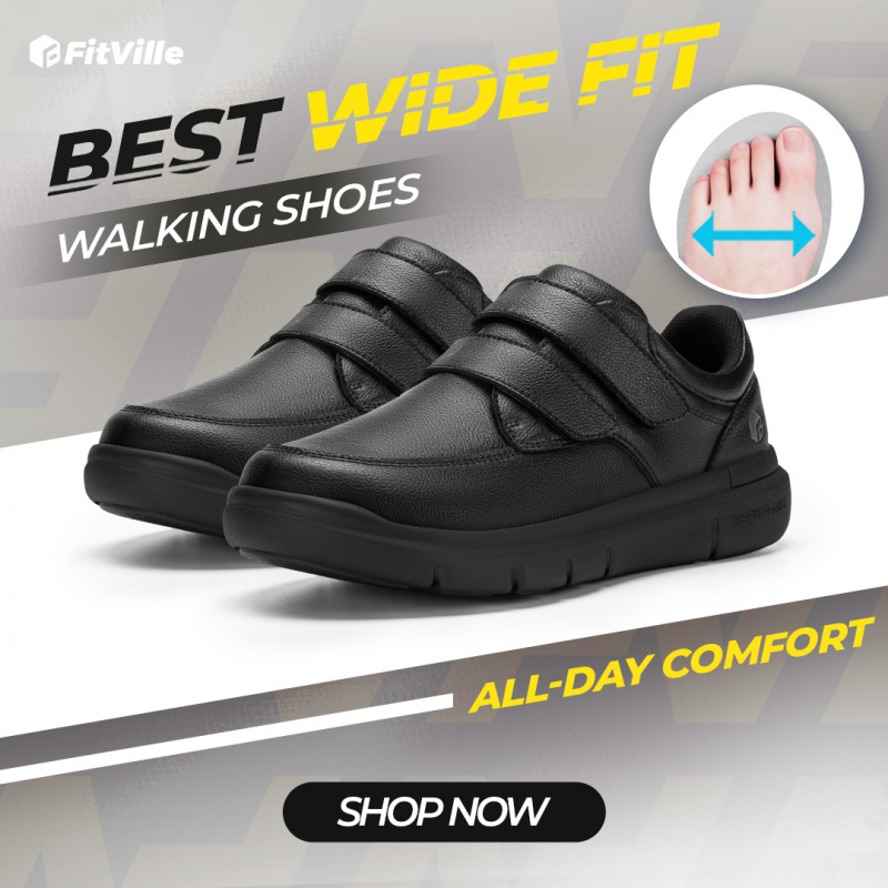 Fitville sapatos de negócios de couro masculino design largo sapatos de caminhada ortopédicos diabéticos sapato vestido tênis para edema & pés de pólen