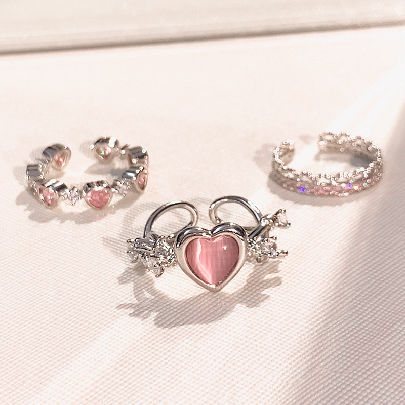 Conjunto de anillos abiertos de circonita con forma de corazón de amor para mujer, anillos de dedo geométricos góticos y dulces para niña, accesorios de joyería para fiesta Y2K, 3 uds.