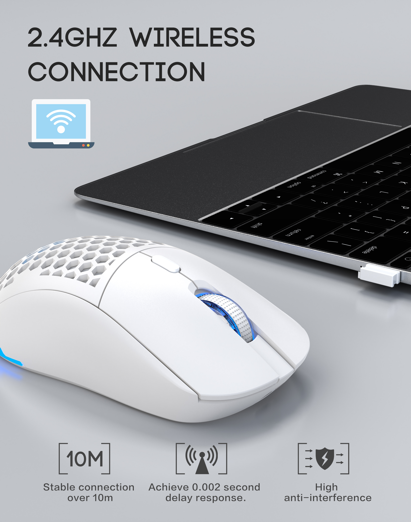 Wireless RGB Adjustable Lighting USB Honeycomb Design Rechargeable Mouse for Home Gaming Office Use - Plug And Play