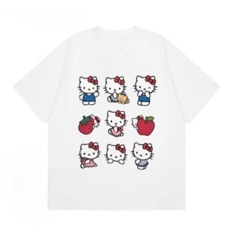 Weiches und Niedliches Hello Kitty 9-Gitter-Print Kinder-T-Shirt Locker Lässig Eltern-Kind Kurzarm Sommer Neuheit 2026