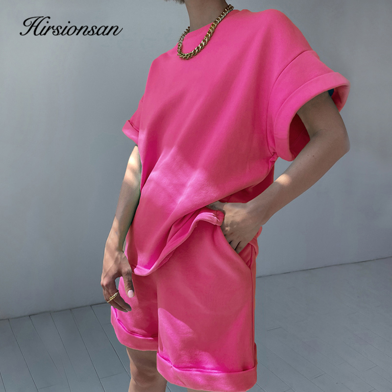 Hirsionsan Summer Cotton set donna Casual due pezzi t-shirt manica corta e pantaloni corti a vita alta abiti solidi tuta