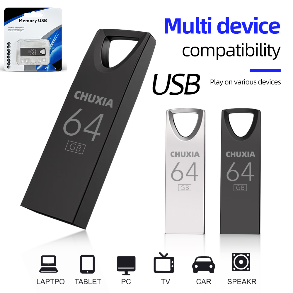 CHUXIA Metal Usb Flash Drive 64GB 32GB memori 16GB 8GB 4GB Pen Drive 128GB USB 2.0 indah Packag Usb Stick penyimpanan Flash Disk