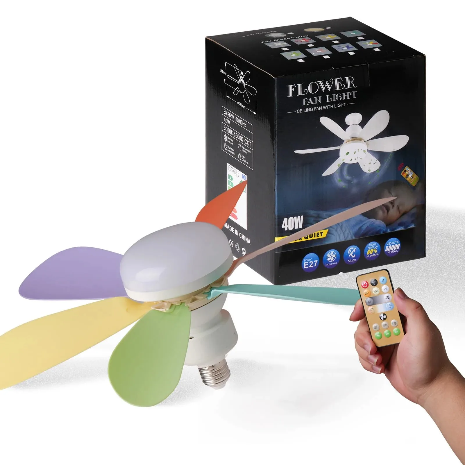 Ventilateur de plafond avec lumière avec télécommande E27 LED ventilateur de plafond lampes pour chambre salon chambre cuisine usage domestique
