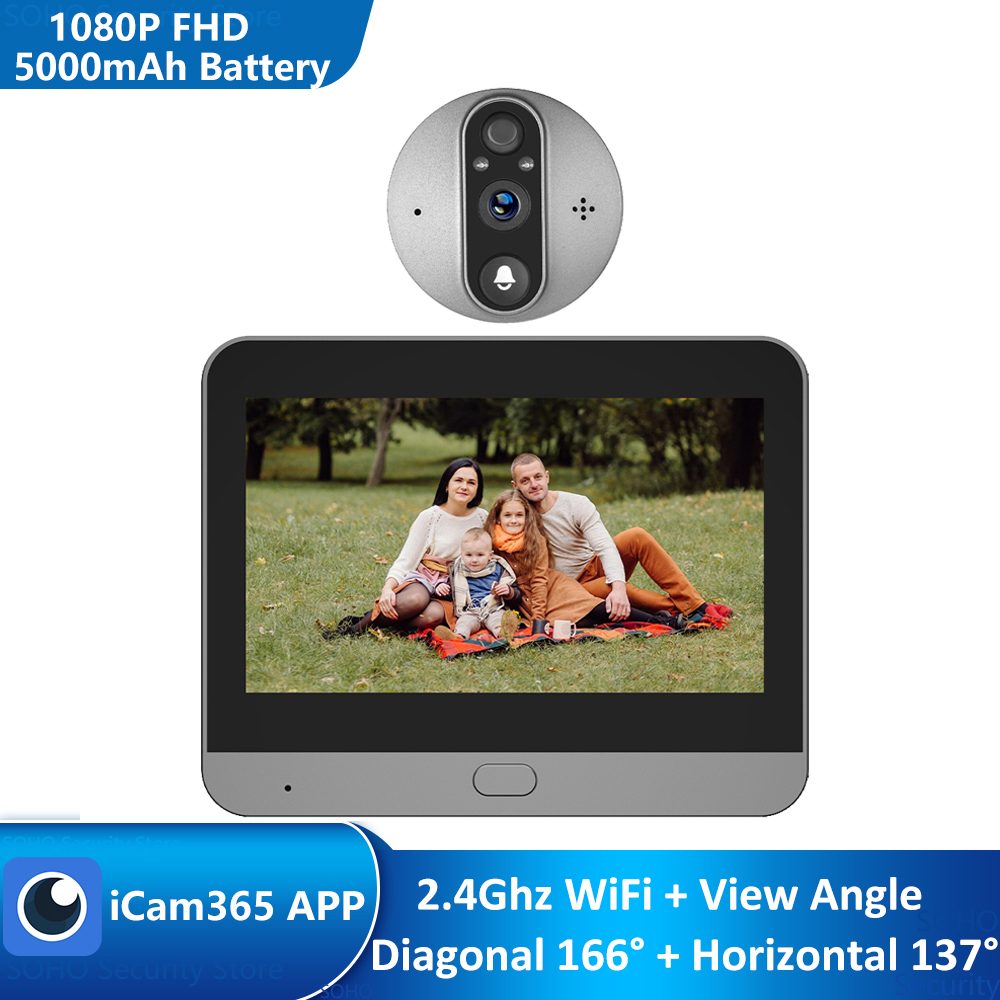 ICam365 aplicación remota vista 3MP 2,4 Ghz WiFi alimentado por batería ojo de gato mágico PIR FHD visor Digital mirilla timbre cámara infrarroja