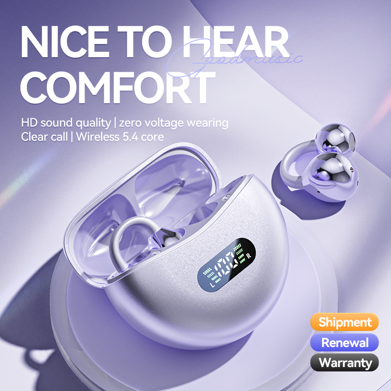 ワイヤレス骨伝導 HIFI Bluetooth 5.4 イヤホンクリップオン耳マイクデジタルディスプレイ防水スポーツヘッドセット 2025