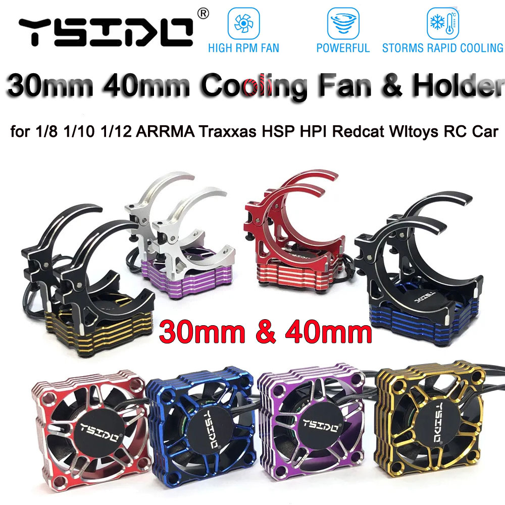 YSIDO kipas RPM tinggi 30mm 40mm, pendingin logam penyerap panas Cepat badai kuat dengan pegangan untuk mobil RC 1/8 1/10 1/12 ARRMA Traxxas HSP