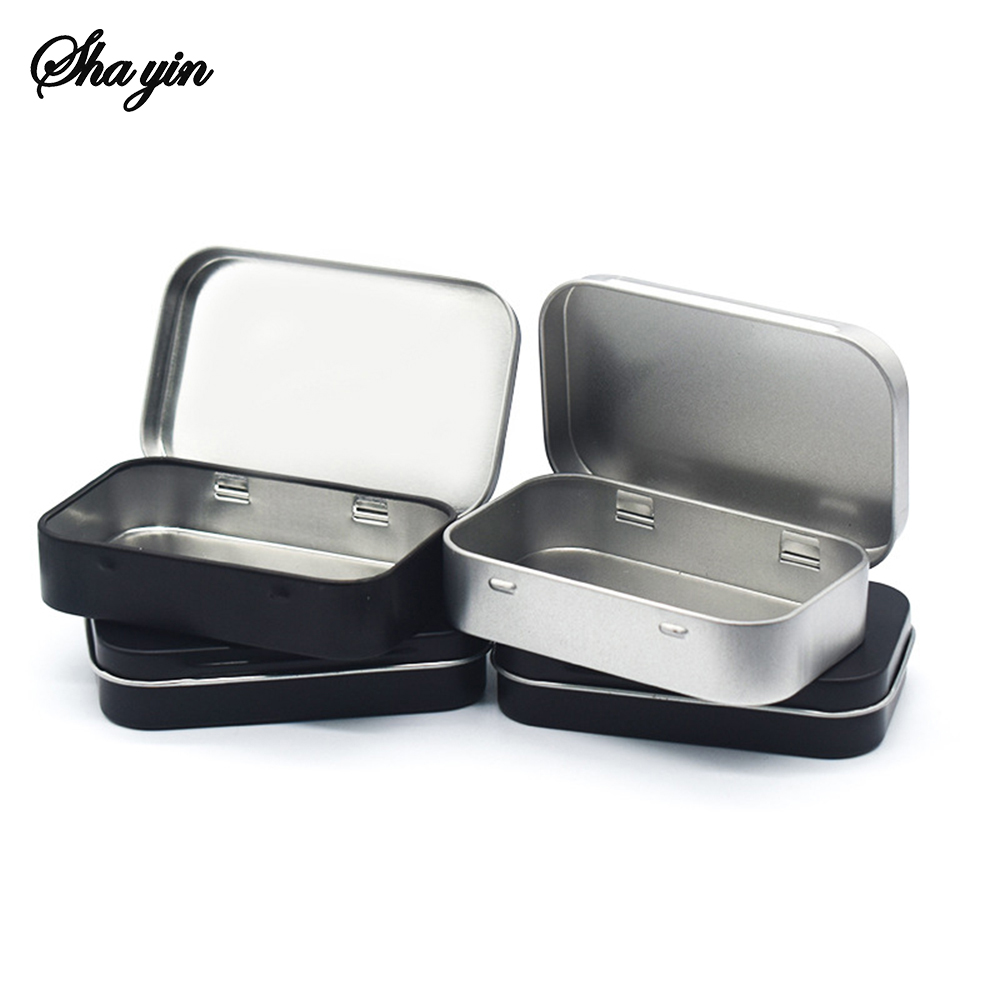 Mini caja de hojalata vacía Rectangular de Metal, cajas para pastillas de caramelo, contenedores con bisagras, organizador pequeño, caja de almacenamiento