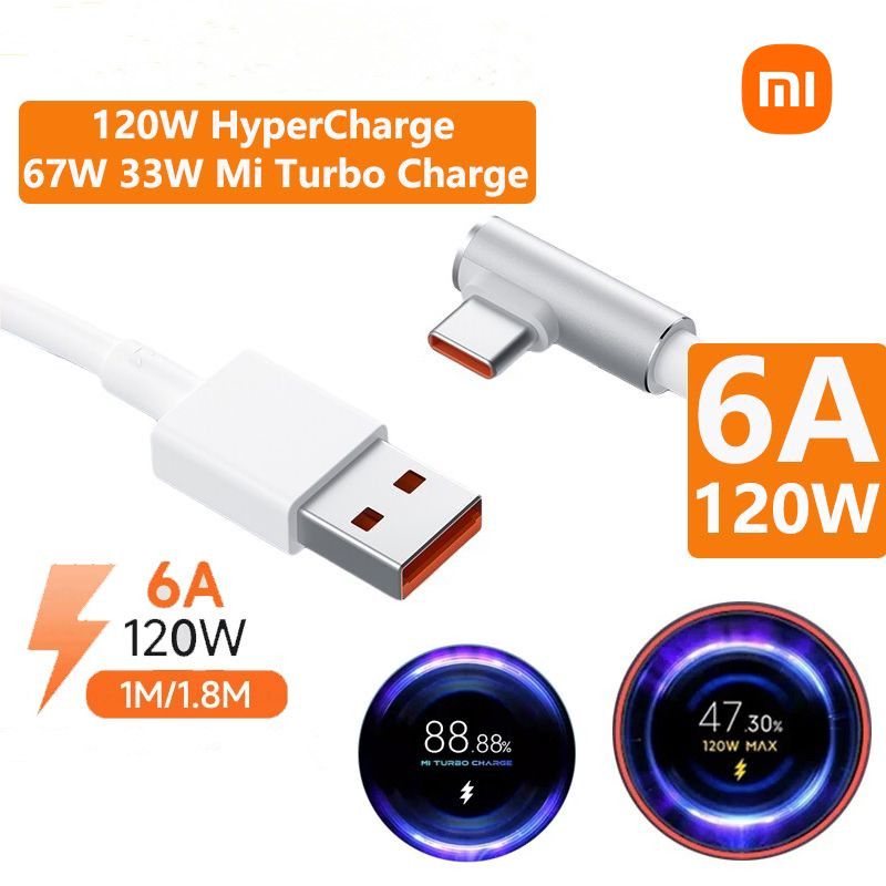 Xiaomi 100% Original 120W สําหรับ Mi 12 11 ประเภท C สาย 6A L ประเภท Type-C Fast CHARGING Data CABLE สําหรับโทรศัพท์แท็บเล็ตแล็ปท็อปทํางาน