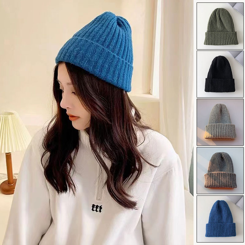 Chapéu de inverno feminino com cores doces, gorro de malha macio e quente, gorro de lã estilo Kpop, boné elegante que combina tudo, novo