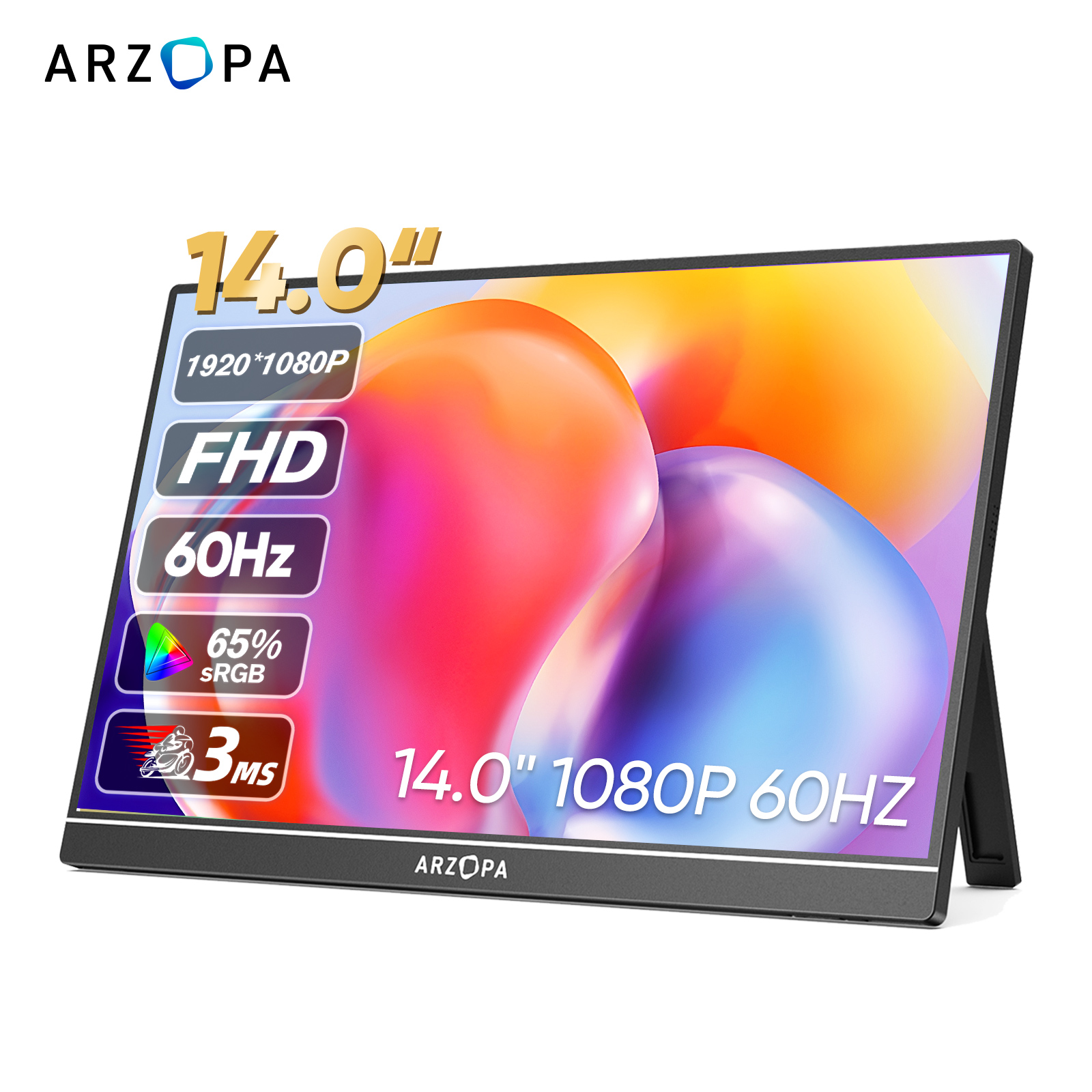 ARZOPA 14.0 cal 1080P FHD przenośny Monitor ekran IPS z USB C HDMI drugi zewnętrzny wyświetlacz dla Mac,Laptop,PC, przełącznik, PS,Xbox