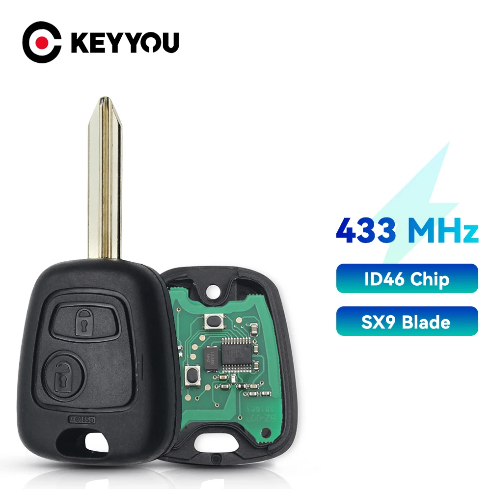 EllYYOU-Clé télécommande à 2 boutons, 433MHz, puce VA2, lame VA73, HU83, SX9, cristaux en C1, C2, C3, ID46, PCF7961, Partner, KIT 307, 206, 407
