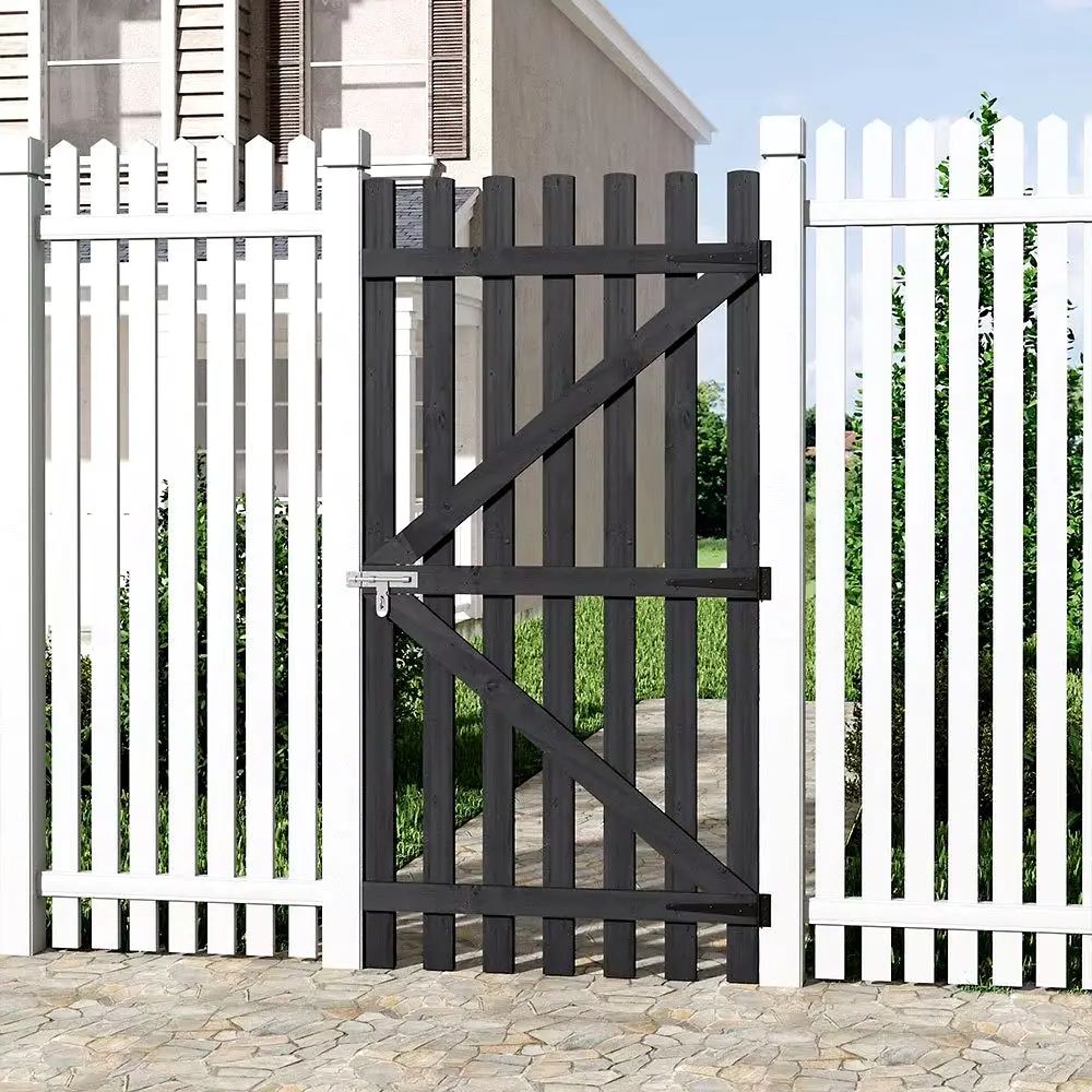 Voltsify Puerta de valla de jardín de madera gris, puerta abatible individual con pestillo, 180 cm de alto x 90 cm de ancho