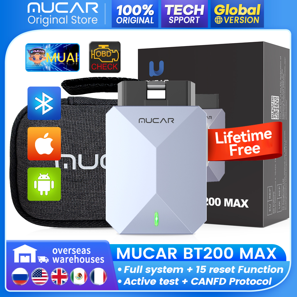 เครื่องมือสแกนวินิจฉัยระบบรถยนต์อัตโนมัติ MUCAR BT200 MAX AI พร้อมฟังก์ชันรีเซ็ต 15 แบบ รองรับ CANFD แบบสองทิศทาง อัปเดตฟรีตลอดอายุการใช้งาน