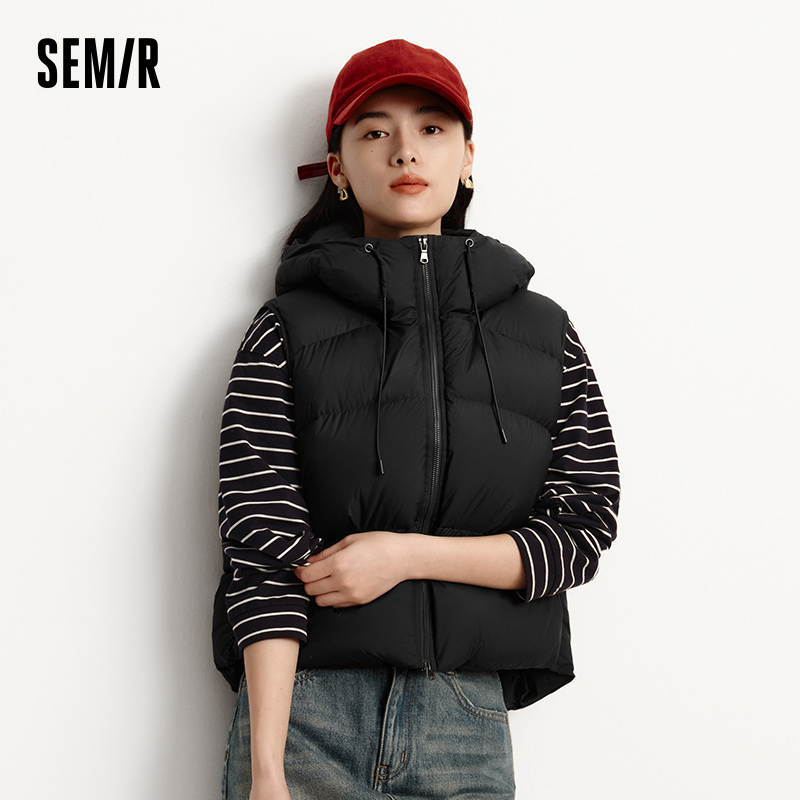 Женский пуховый жилет Semir, зимний, 90% пуховый, водоотталкивающий, с капюшоном, однотонный, 2025 г., новая минималистичная многослойная верхняя одежда