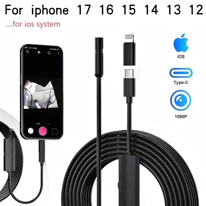 Cámara endoscópica iOS para sistema iOS Cámara boroscopio de alcantarillado de inspección HD 960P para 5/6/7/8/9/10/11/12/13/14/15/16/17...