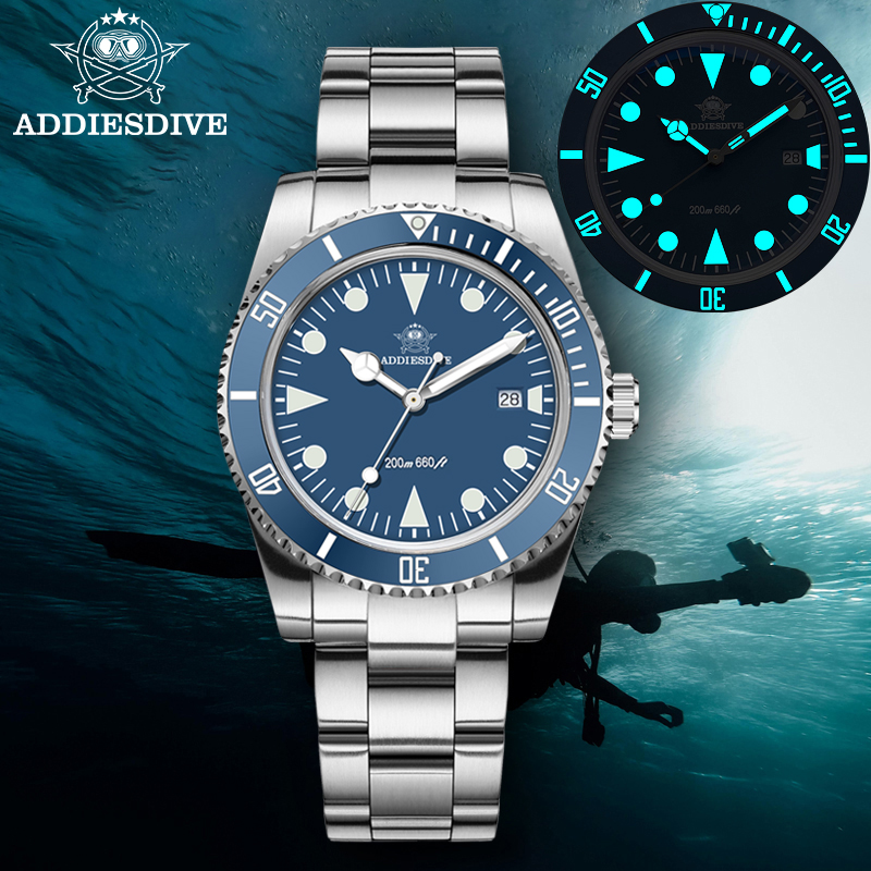 ADDIESDIVE montre analogique de luxe pour hommes BGW9 lunette en céramique lumineuse bulle miroir verre montre de plongée 200m montres à Quartz AD2068