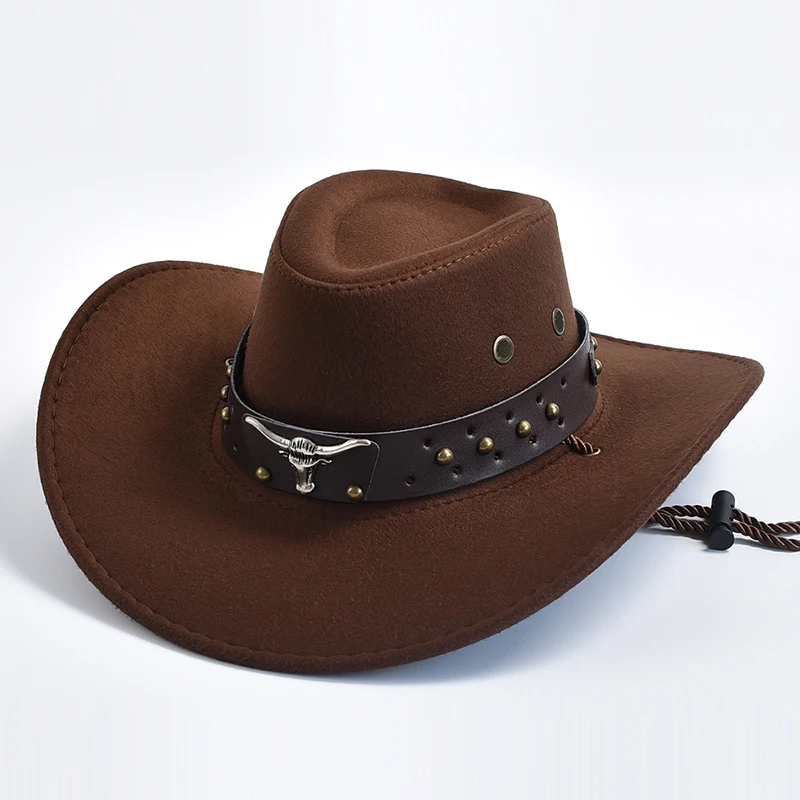 Chapeaux de Cowboy occidentaux en daim artificiel, Vintage, à gros bord, pour hommes, Cowboy, Jazz, vacances, fête, Cosplay