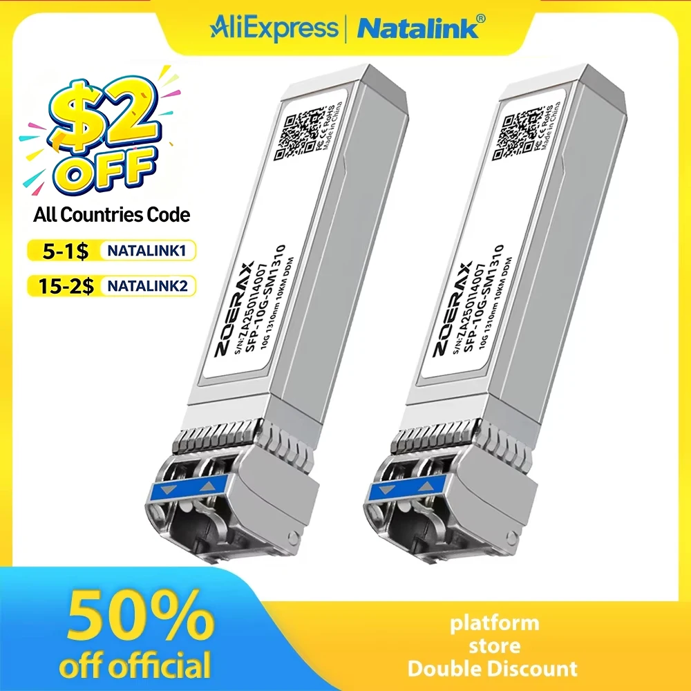 Natalink 10G SFP+ Single-Mode LC Duplex Transceiver-Modul 1310nm 10km DDM Glasfasermodul für Cisco, TP-Link, Ubiquiti und Andere