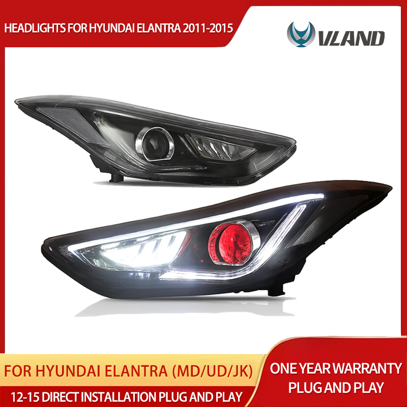 Lampu Depan Mobil VLAND Headlamp Assembly Untuk Hyundai Elantra Coupe 2011-2016 2013-2014 Lampu Depan Sein Bergerak Lensa Dual Beam