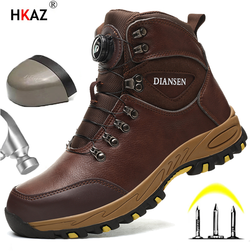 Chaussures de sécurité à bouton rotatif pour hommes, baskets de travail indestructibles, chaussures de protection anti-perforation, bottes de travail tactiques