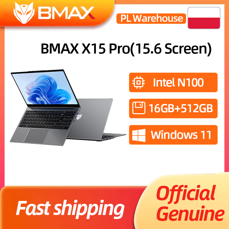 Bmax X15 Pro 15,6 cala 16 GB RAM 512 GB SSD Procesor Intel 12. generacji N100 Windows 11 Laptop 1920*1080 HDMI Wifi USB PC