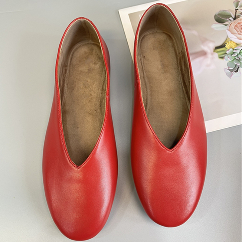 Dave&di minimalistische damesschoenen Franse elegante rode platte feest schoenen balletschoenen echt leer retro loafers zachte schoenen vrouw