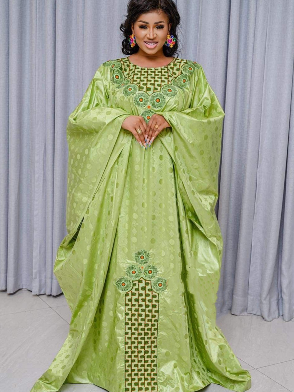 Vestidos africanos para mulheres dashiki tradicional bordado bazin vestido ancara verde robes nigeria vestido de festa de casamento à noite