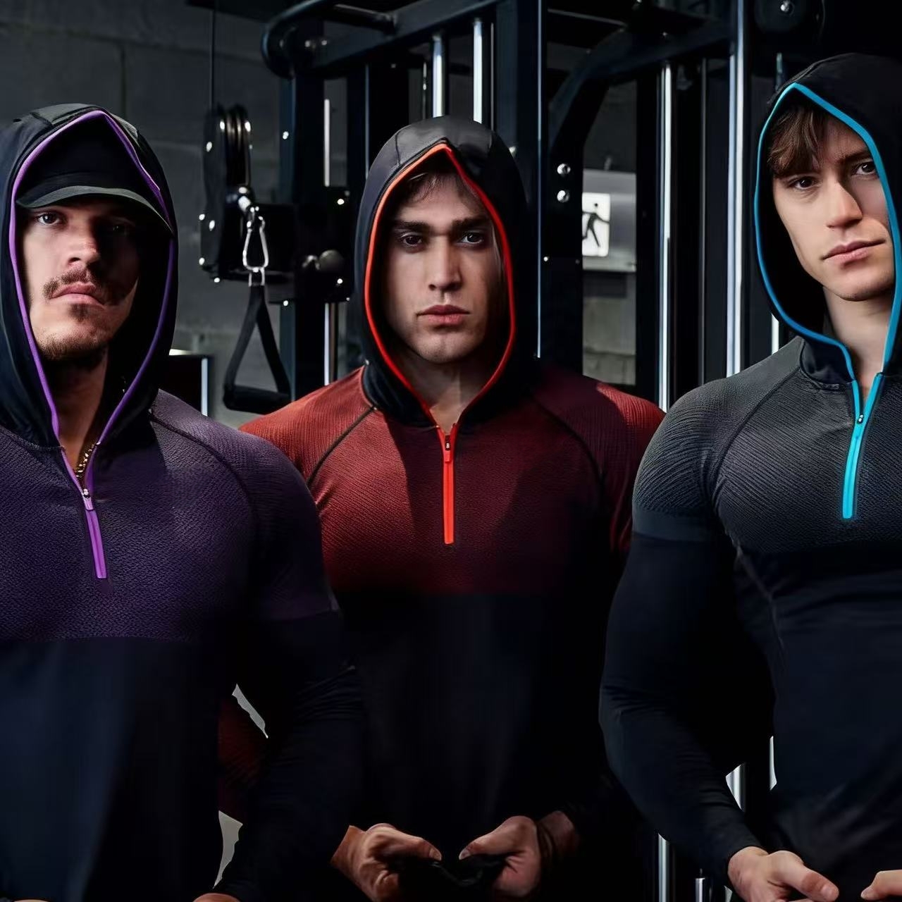 SHARK nueva camiseta de fitness de manga larga con capucha para hombre GYM ONYX5.0, camiseta de alta elasticidad, traje de fitness.