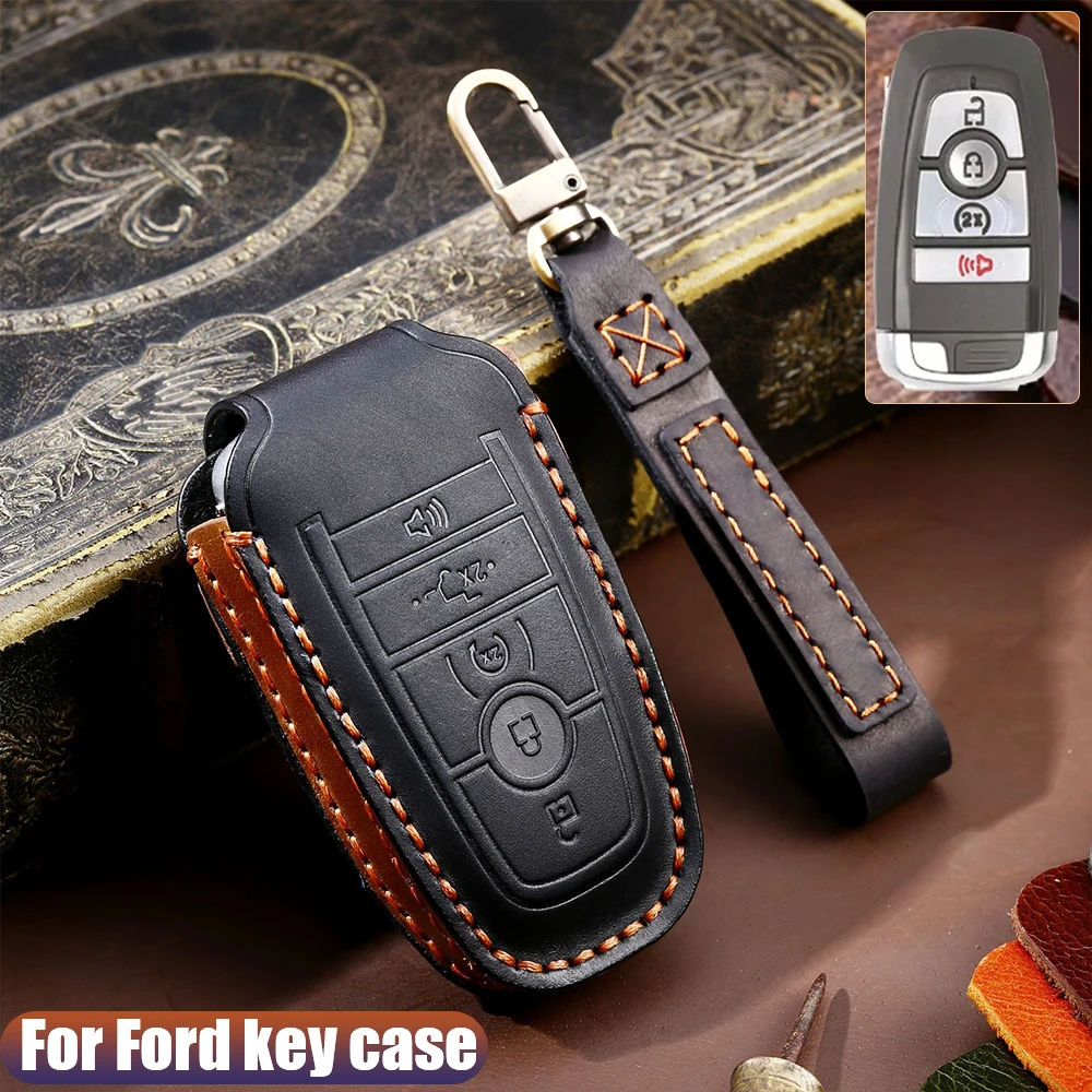 Étui de protection pour clé de voiture en cuir pour Ford Bronco 2021-2023, compatible avec F150 Sasquatch, Ford Edge St, Escape, Expedition, Maverick, Mustang, authentique