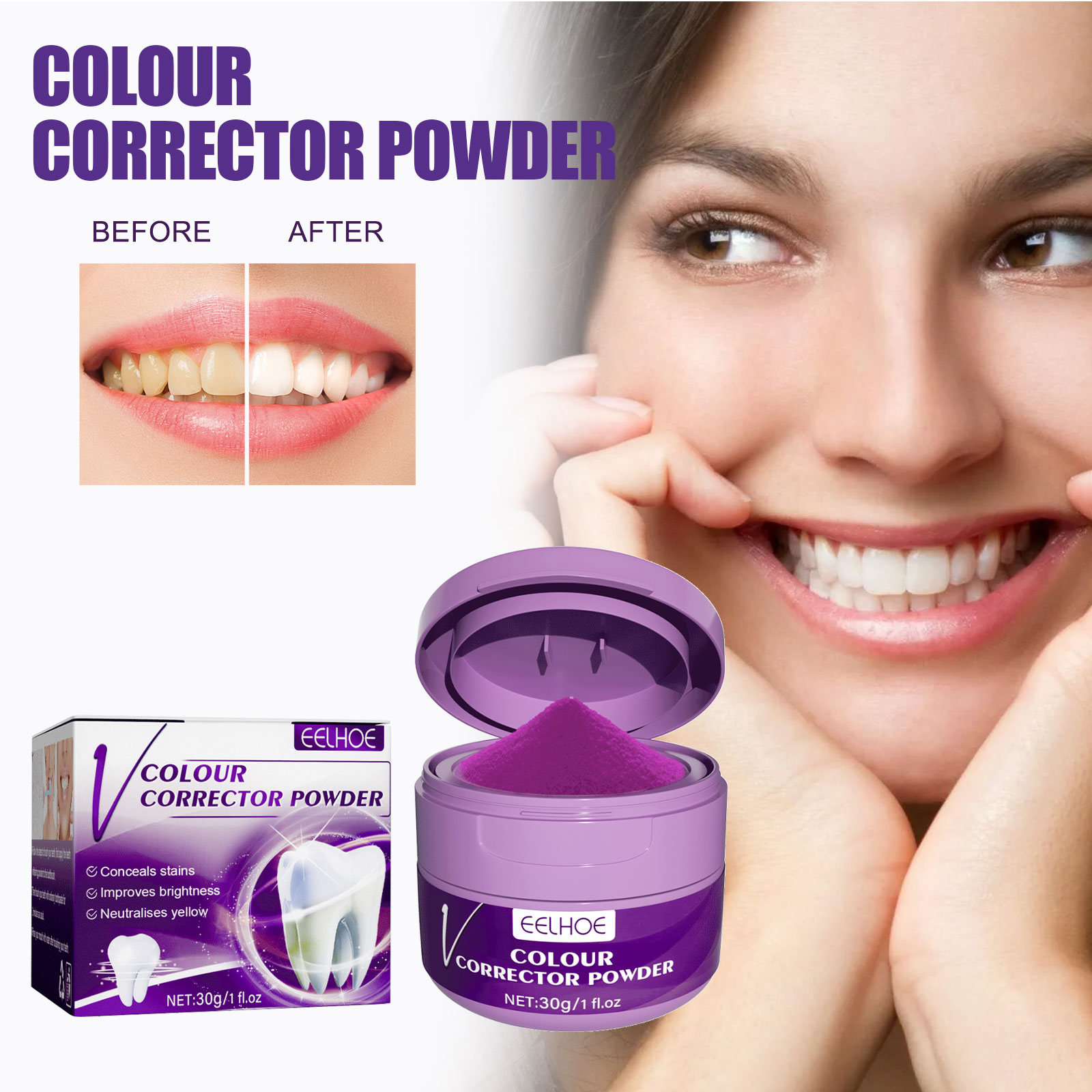 Tanden Whitening Paars Poeder Reiniging Mondhygiëne Tandpasta Verwijderen Plaque Vlekken Frisse Adem Tandheelkundige Bleken Care Tools