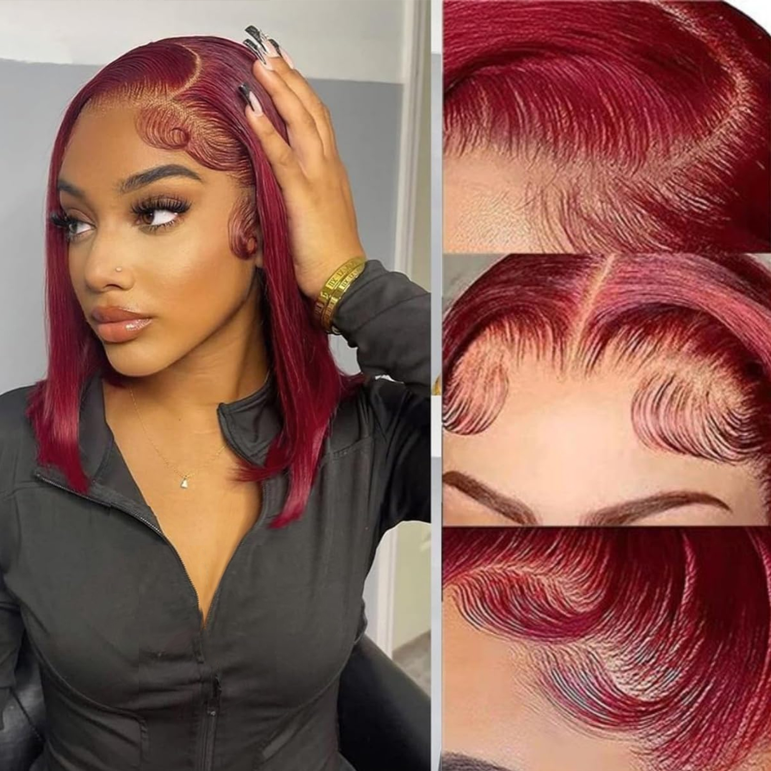 Peluca Bob Borgoña de cabello humano 13x4, encaje Frontal recto 99J, pelucas de cabello humano corto, peluca roja, peluca Frontal de cabello humano, cabello humano de colores