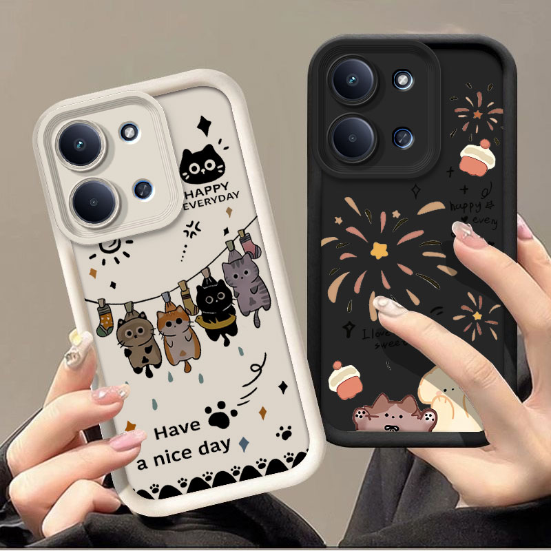 Voor Xiaomi Redmi 15C 4G Case Mode Cartoon Kat Achterkant Voor Redmi 15C 15c Zachte Siliconen Schokbestendig Frosted beschermende Gevallen