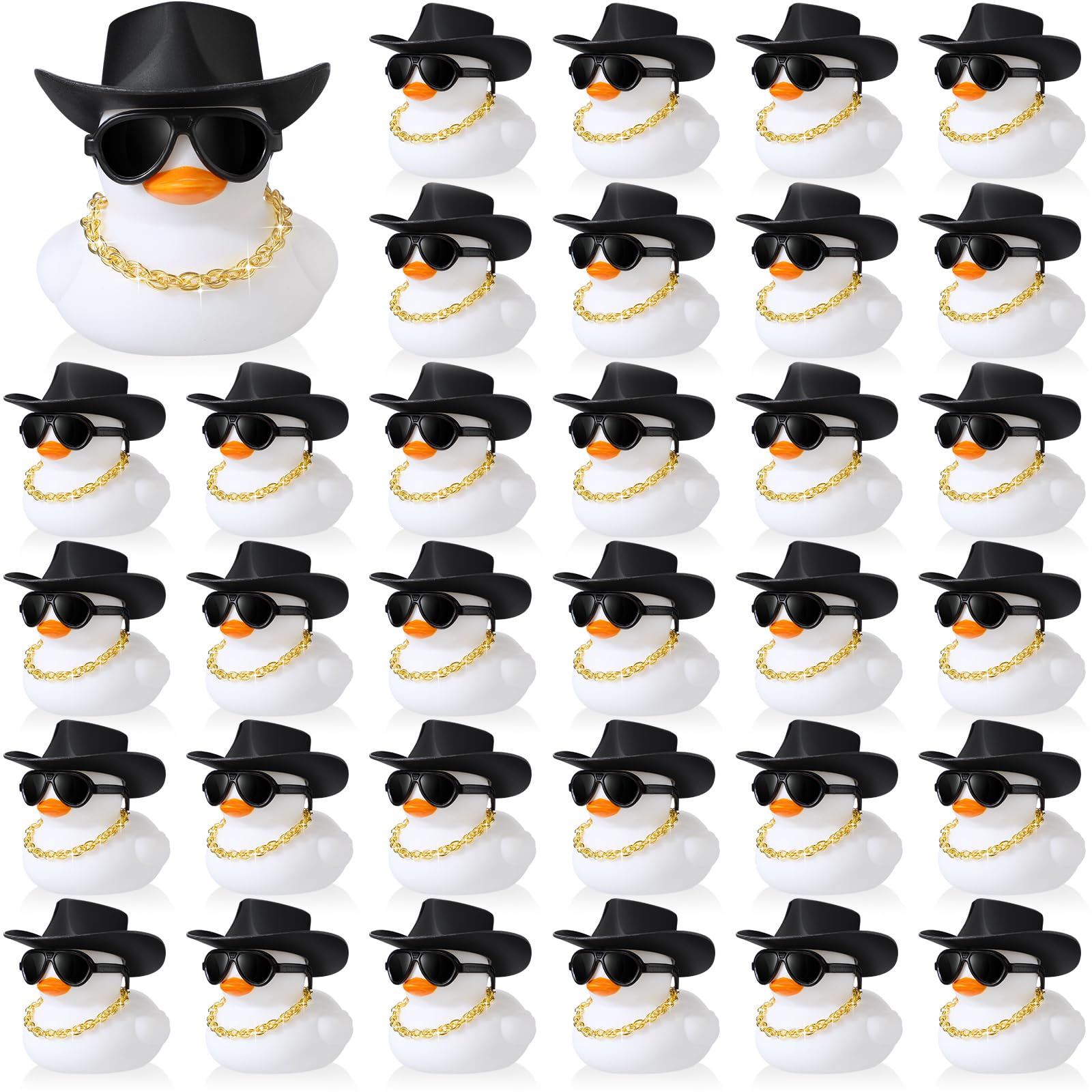 Juego de 6-60 patos de goma de vaquero blanco, Mini patos amarillos a granel, pañuelos de juguete para fiesta, recuerdo de fiesta de ducha de verano