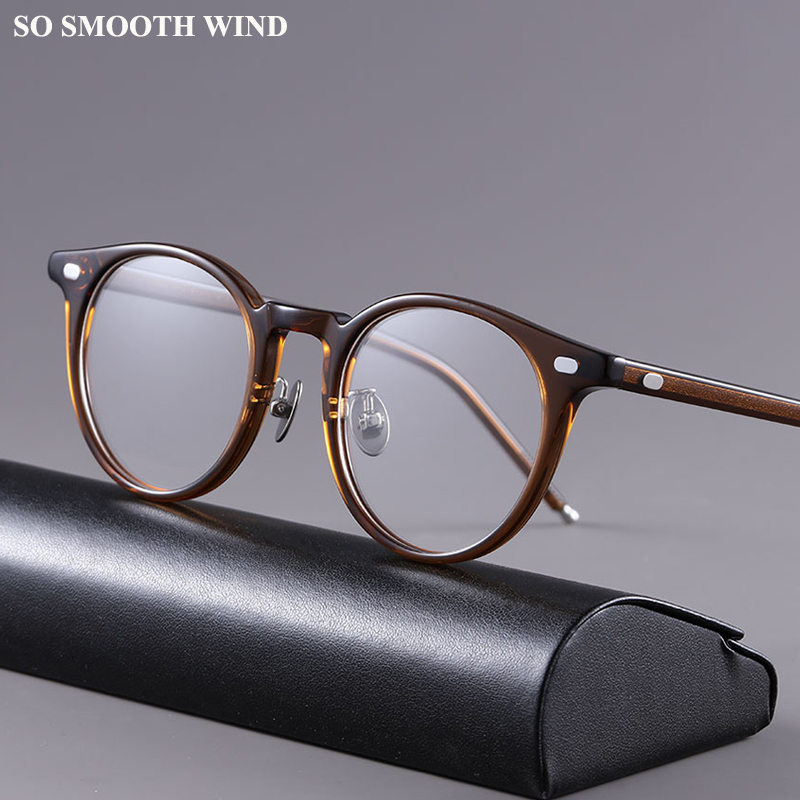 Montura de gafas redondas de tortuga de diseñador japonés para hombre, gafas cuadradas de acetato hechas a mano Retro, gafas circulares para mujer, lotes de gafas