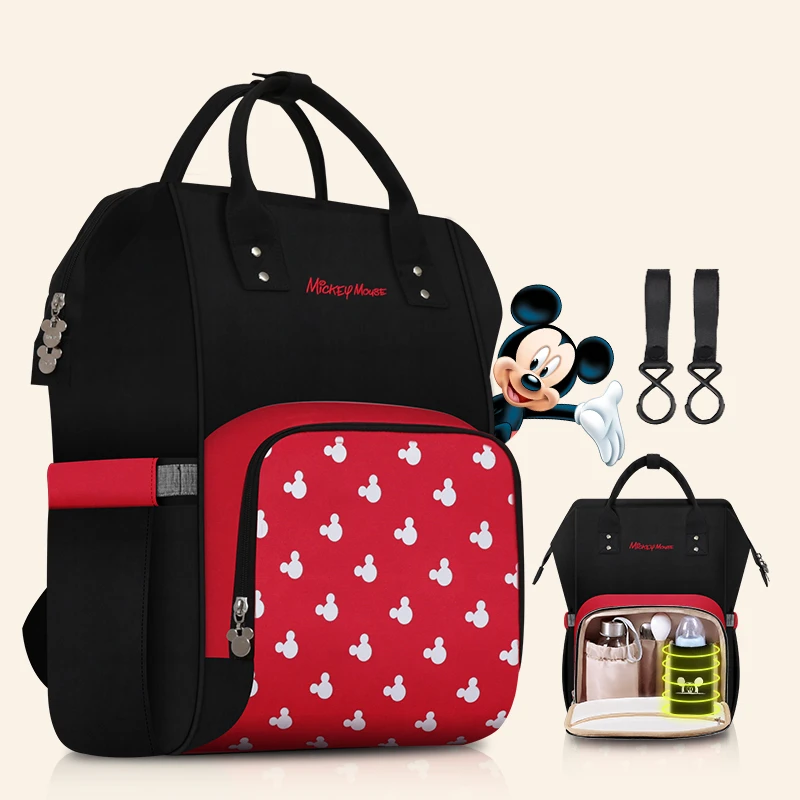 Сумка для подгузников Disney Mickey Minne, рюкзак, сумка для ухода за мамой, водонепроницаемые сумки для подгузников, дорожная сумка для коляски, сумка для хранения детей, бесплатные крючки
