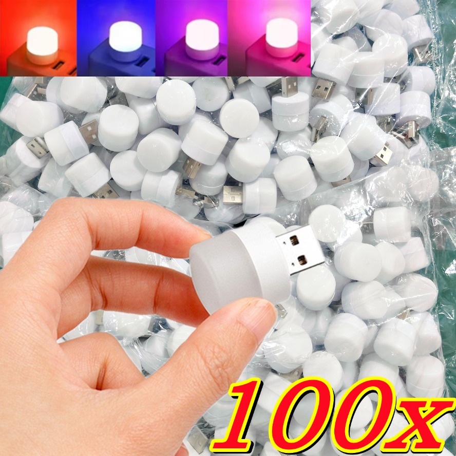 100-10 pçs portátil mini luzes da noite colorido usb plug lâmpada power bank carregamento led livro luz redonda leitura lâmpada de proteção para os olhos