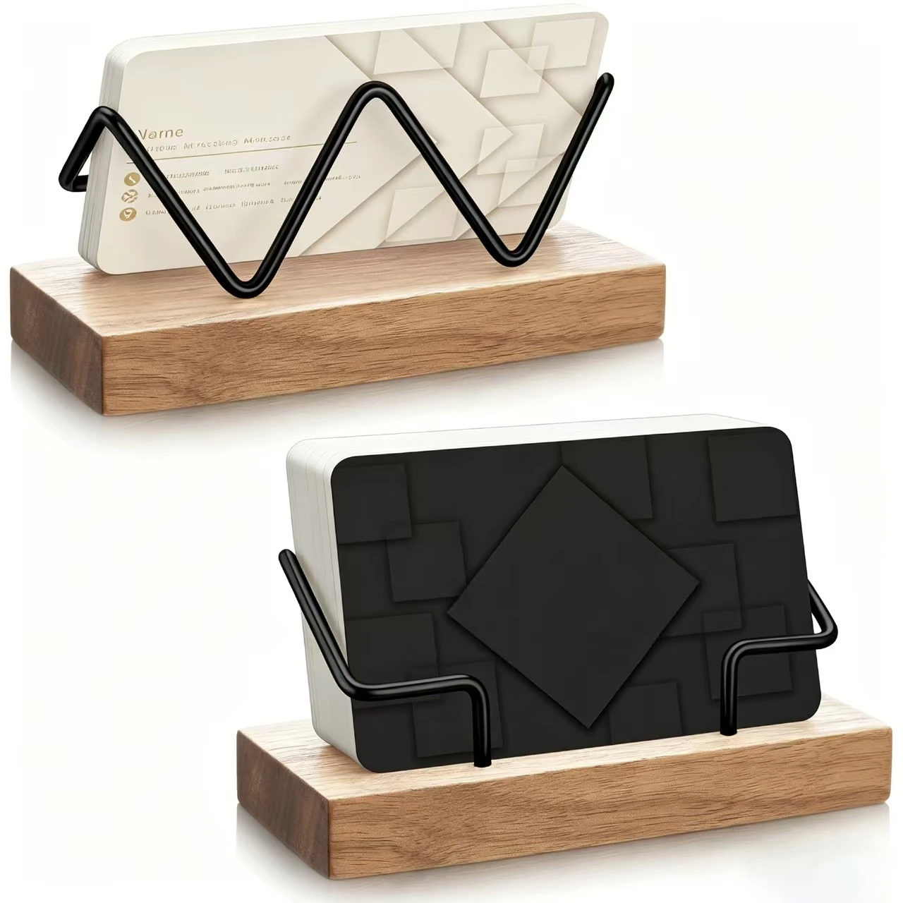 Premium Business Card Holder|Desk Organizer,Holds Multiple Cards, Desktop Accessory,Durable Construction,Recycled Wood&Metal
