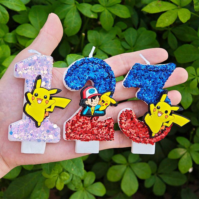Velas de Pokémon de dibujos animados, figura de Anime para pastel, vela con número de Pikachu, fiesta de feliz cumpleaños, suministros de decoración de pasteles de Pokémon, regalos para niños