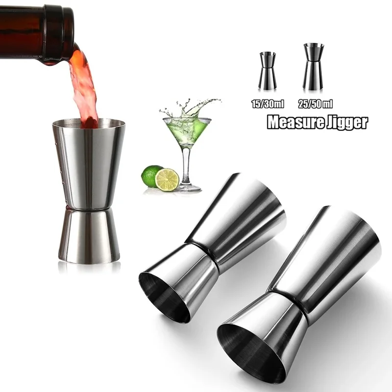 Coctelera de acero inoxidable de 15/30ml o 25/50ml, taza medidora, doble disparo, bebida, Spirit Jigger, utensilios de cocina, 1 ud.