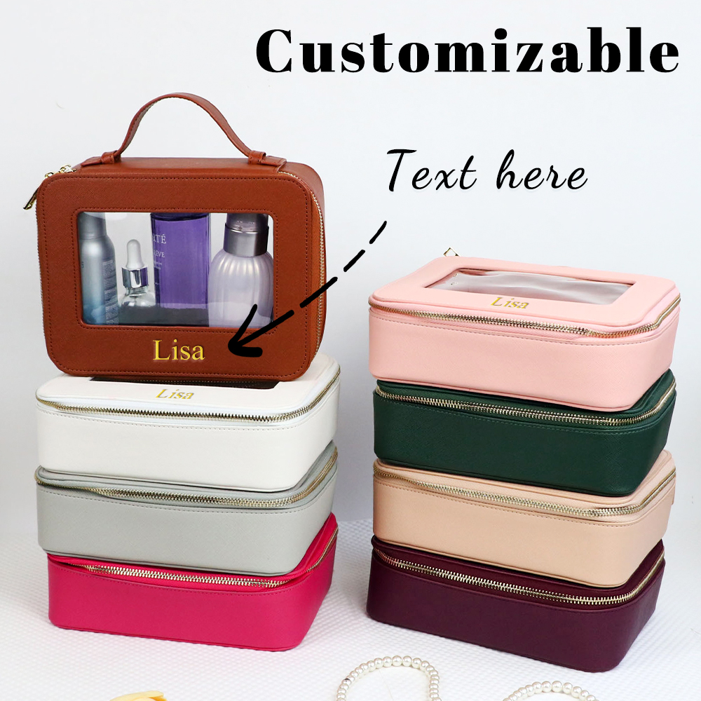 Customized Name Leather Makeup Bag, Waterproof Makeup Brush Storage Bag, Portable Transparent PVC TPU Storage Bag