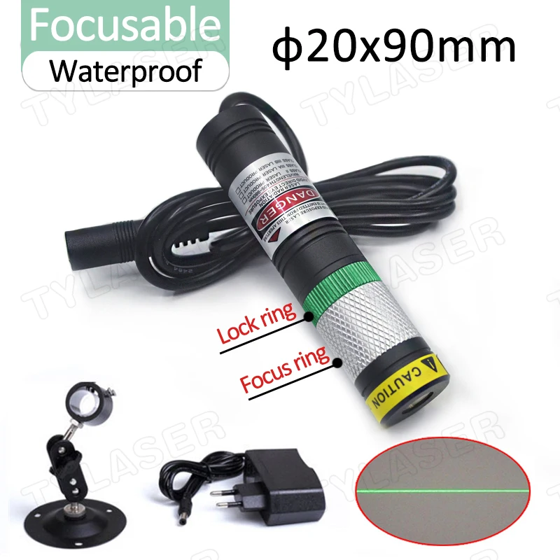 Modulo laser a linea verde da 520 nm, lente in vetro impermeabile D20×90mm, focalizzabile da 10mW-135mW per taglio e posizionamento