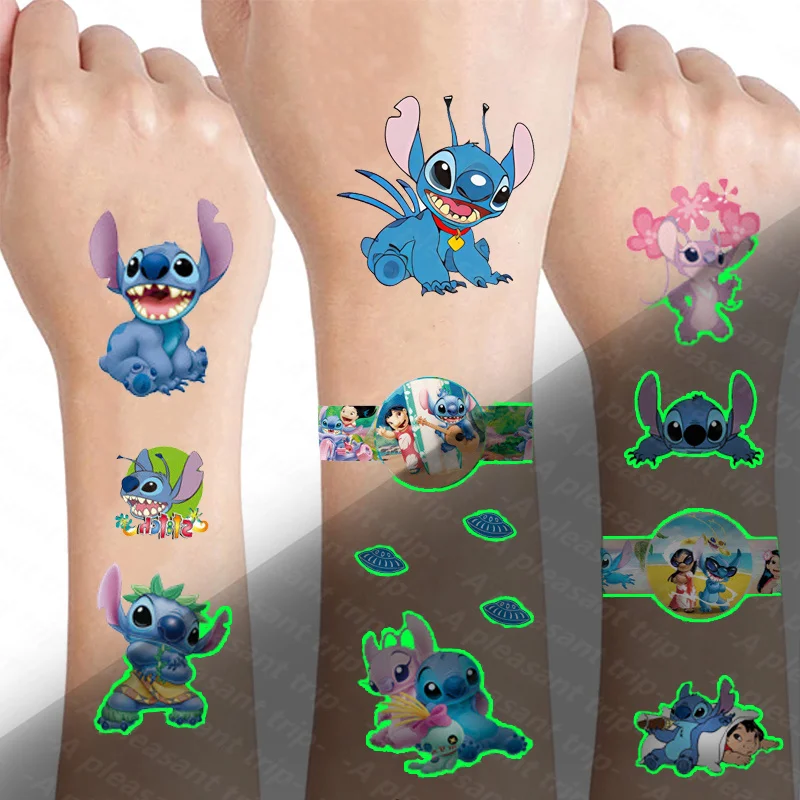 Disney Stitch Luminous Tattoo Glow in The Dark Stickers Lilo and Stitch Party Decoration Happy Birthday Kids Toys Supplies Gift