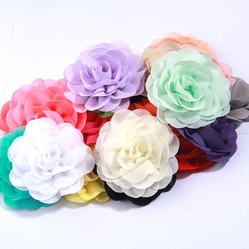 Poppy Chiffon Tecido Flor para Bebés Meninas, Acessórios para Cabelo, Rolled Rose Headbands, No Clip, Perfect Craft Projects, Pétalas, 8cm, 5Pcs