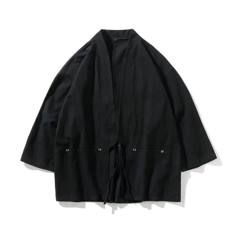Estilo japonês tradicional moda masculina retro cardigan samurai quimono haori japão guerreiro yukata obi casaco asiático roupas adultas