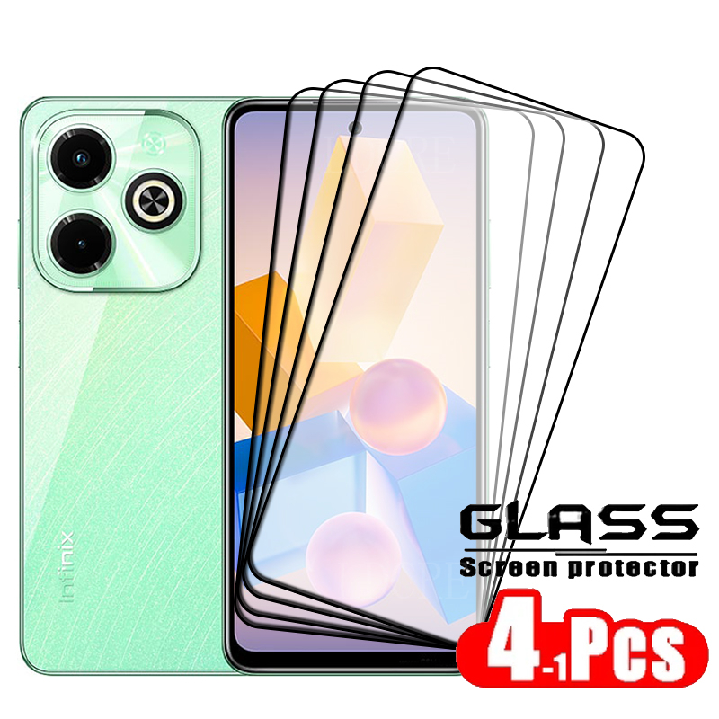4 buah lem pelindung kaca Tempered Infinix Hot 40i, 4 buah lem penutup penuh pelindung layar HD 9H Infinix Hot 40i